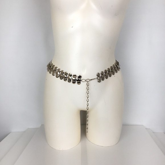 Women’s Shiny Silver Teardrop Metal‎ Link Belt Fish Scale Statement Belt main image 6